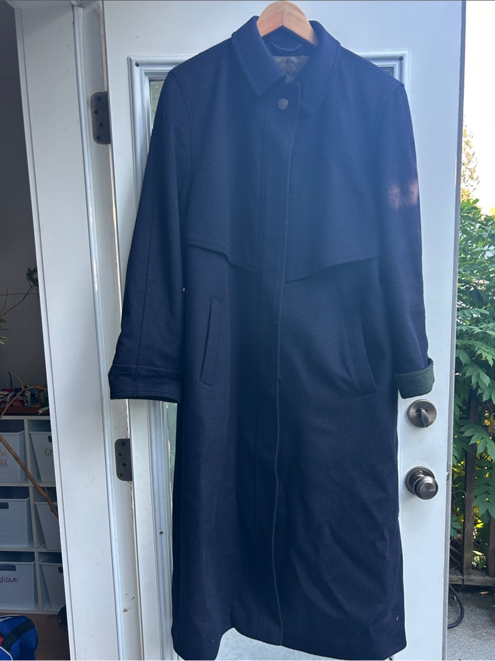Women's Navy Long Pea Coat - Classic Single-Button Overcoat
